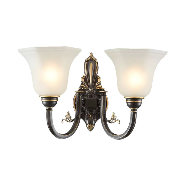 Gekrümmte Arm Flur Wandlampe Traditionelle Metall 1/2-Kopf Messing/Schwarz und Gold Wandleuchte mit Flared Frosted Glass Shade | Karnz