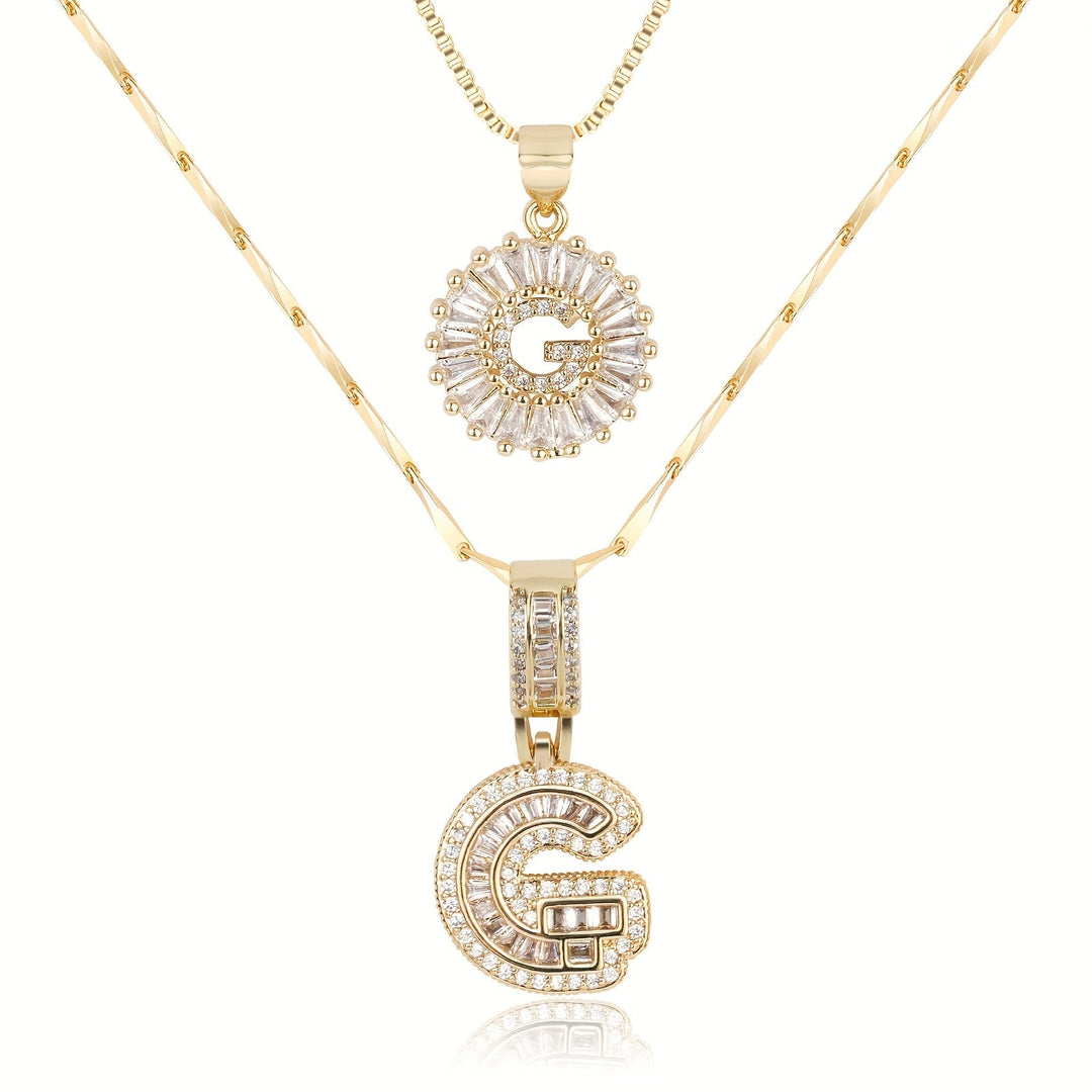 Karnz | 2pc 14k Diamant Buchstaben Initialen Halsketten