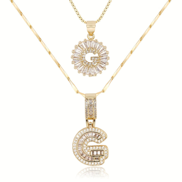 Karnz | 2pc 14k Diamant Buchstaben Initialen Halsketten