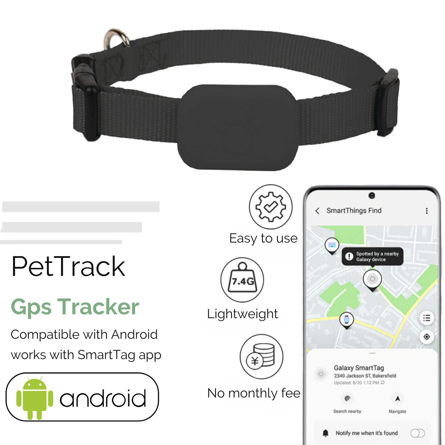 AnimalTracker Mini – Intelligenter Bluetooth-Halsband-Tracker für Hunde und Katzen