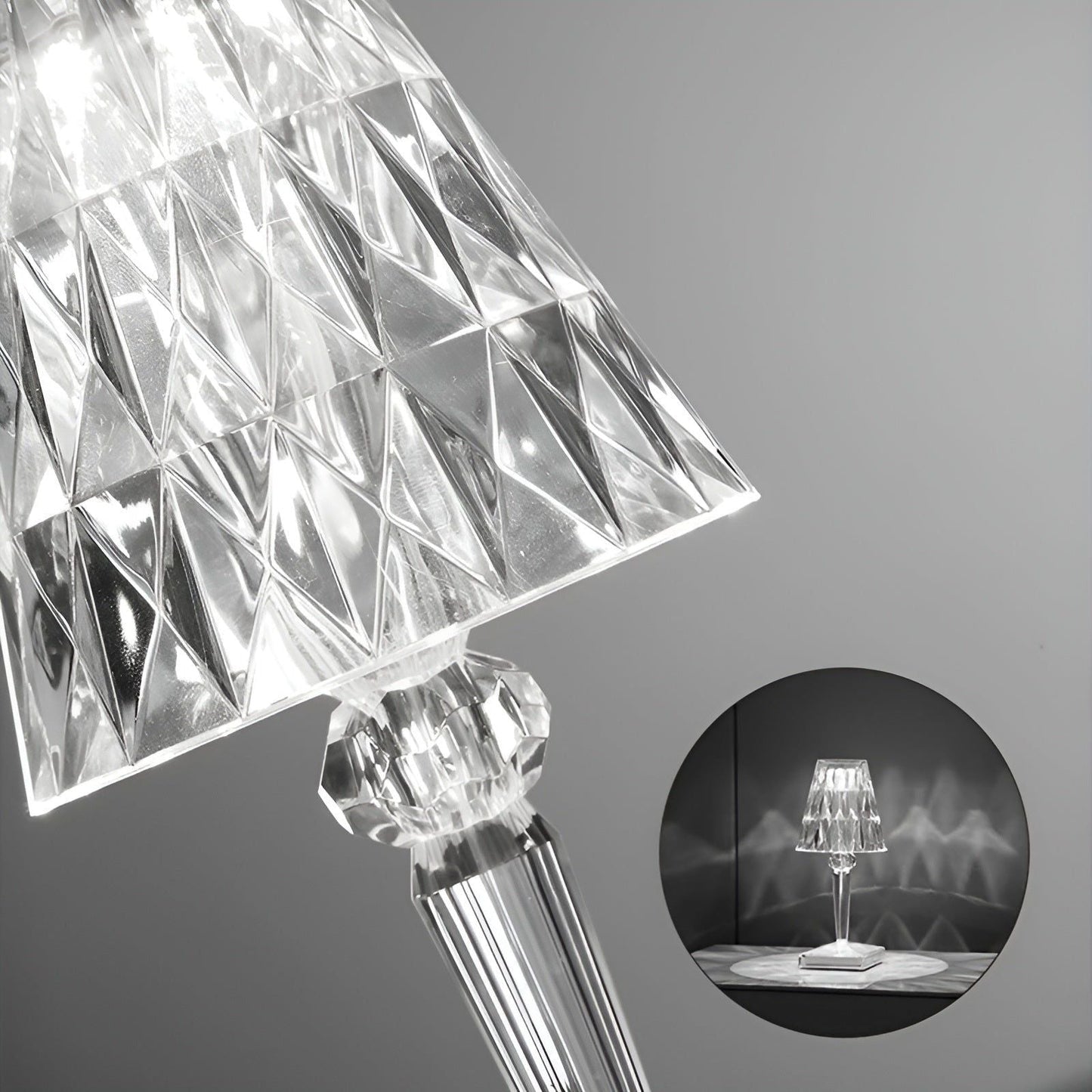 Diamond Glow – Kabellose USB-Nachttischlampe mit Kristallglanz