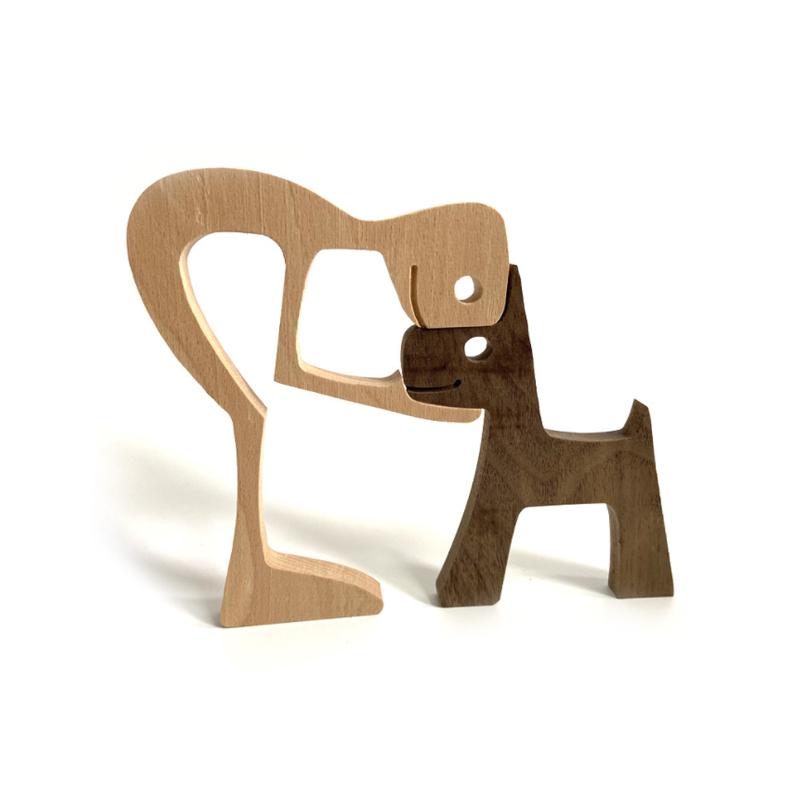 Tierliebhaber Geschenke Holzskulptur Familie & Welpe Holzhandwerk Tischornamente | Karnz