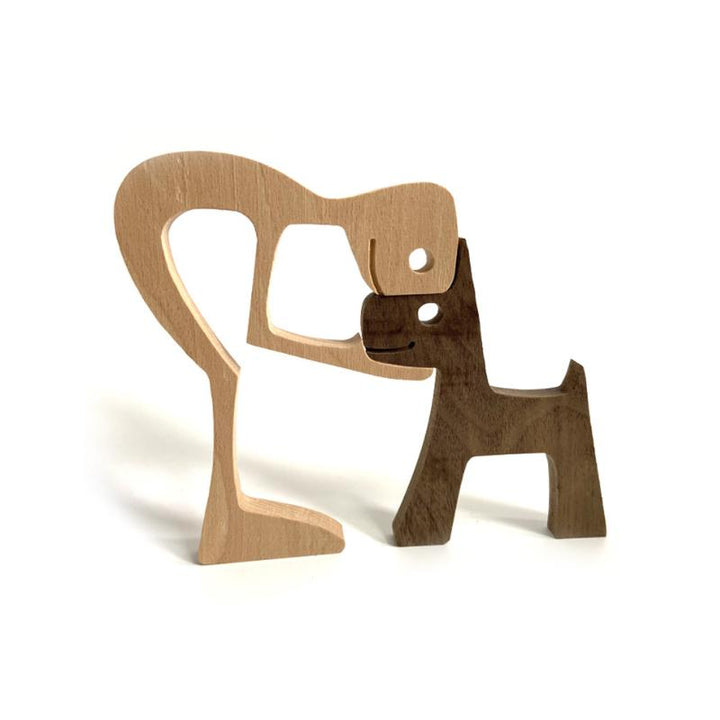 Tierliebhaber Geschenke Holzskulptur Familie & Welpe Holzhandwerk Tischornamente | Karnz