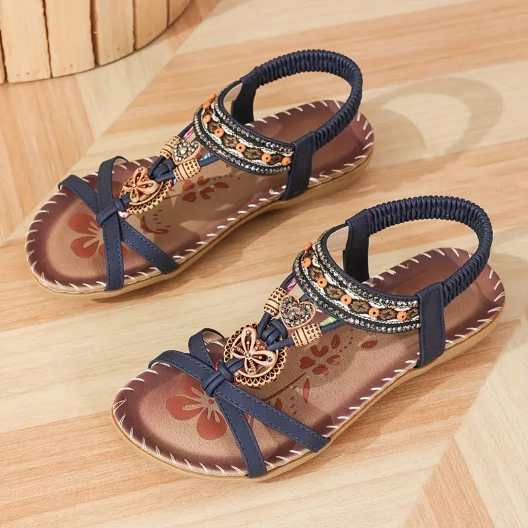 Zeyla – Boho Strass Schmetterling Flache Sandalen