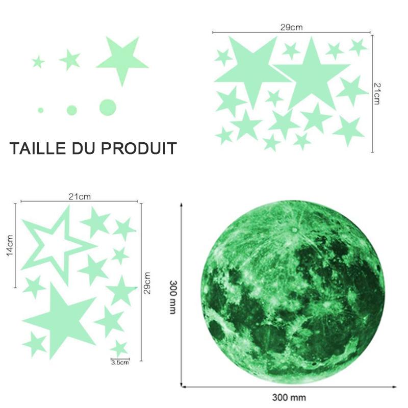 Kreativer fluoreszierender Wandaufkleber - Mond / Sterne / runde Punkte | Karnz