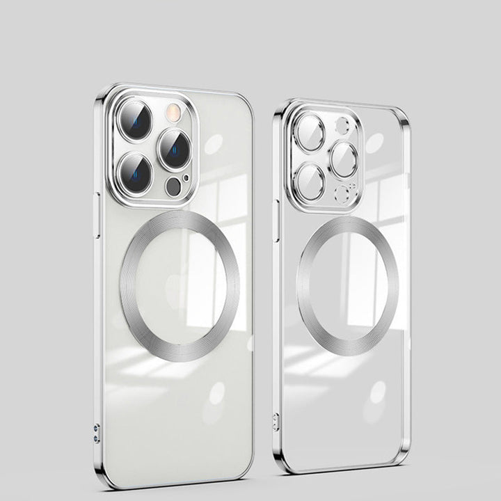 Galvanisierte, kabellose magnetische Ladehülle mit integriertem Objektiv für iPhone