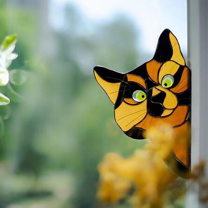Handgefertigter gefärbter Katzen-Sonnenfänger für Fenster | Karnz