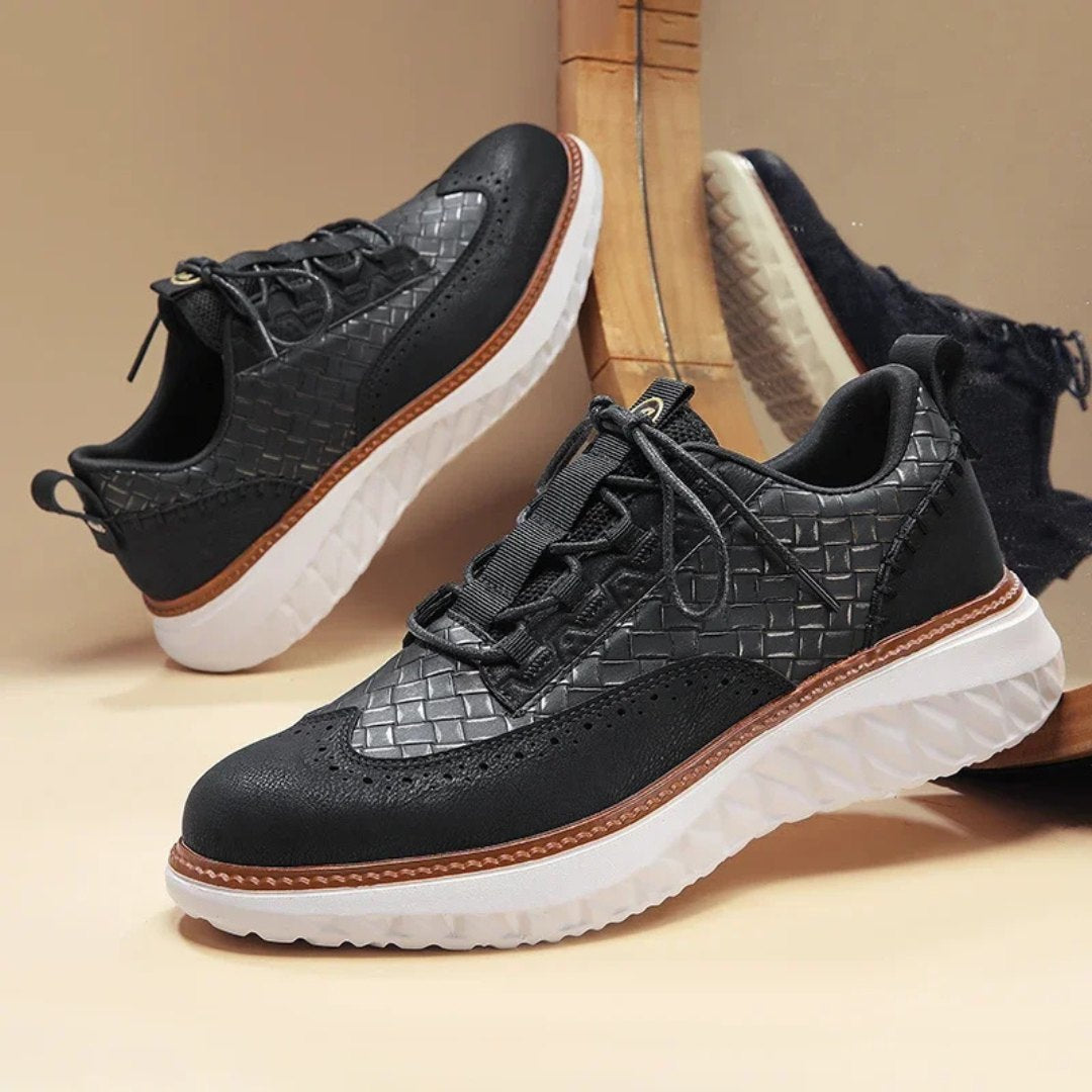 Gewebte Leder-Sneaker mit Brogue-Details und kontrastierender Sohle