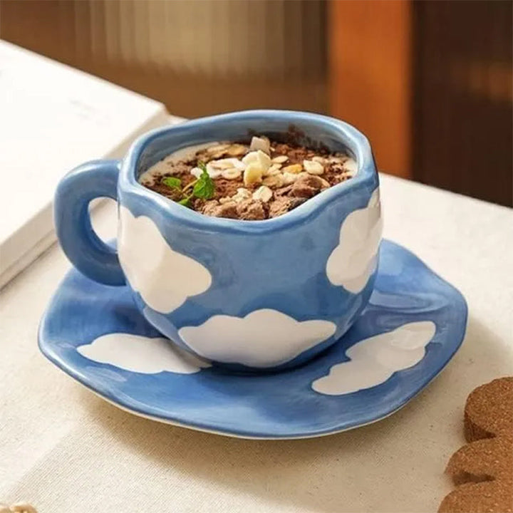 Handbemalter kreativer Kaffeebecher, Keramiktasse und Untertassenset | Karnz