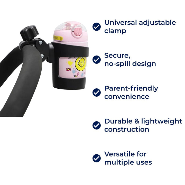 SipSecure | Universalbecherhalter für Kinderwagen – Verstellbare Klemme – Sicherer Sitz – Ideal für unterwegs Eltern Karnz