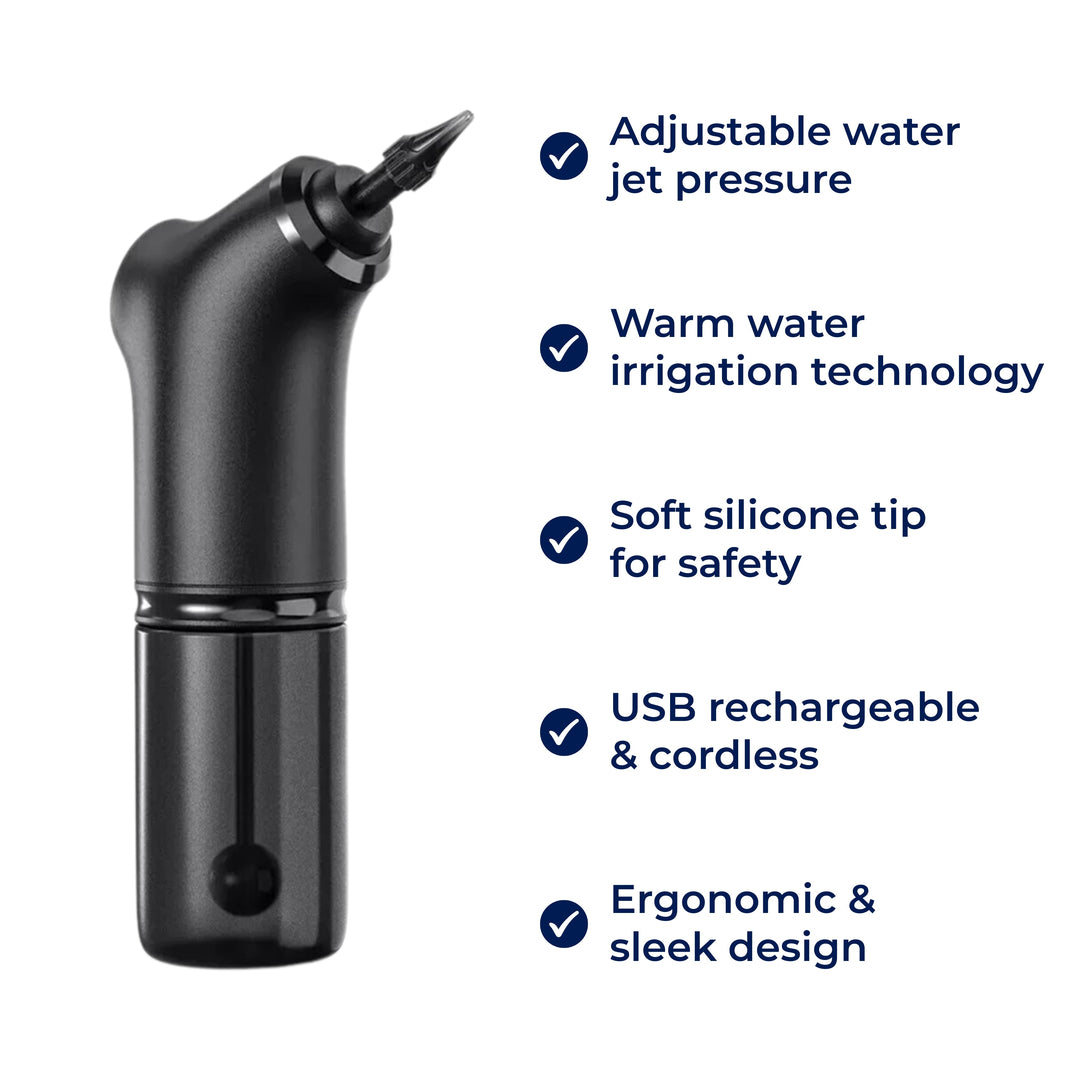 AquaCleanse | Elektrischer Ohrenwachsentferner – Einstellbarer Wasserstrahl – Silikontipp – Warme Spülung für Familien Karnz