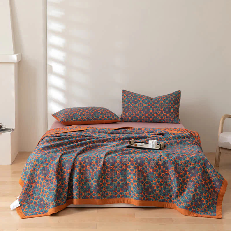 Blau Gemusterter Sechs-Lagen Baumwoll-Quilt – TerraLoom Komfortdecke