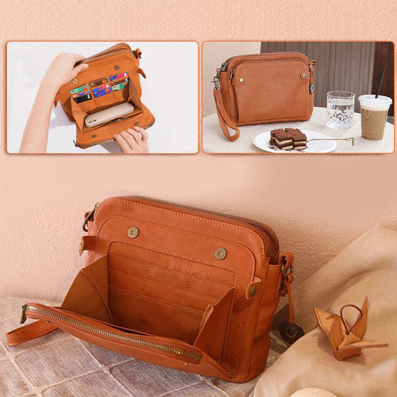 Dreilagige Leder-Umhängetasche, Schultertasche & Clutch
