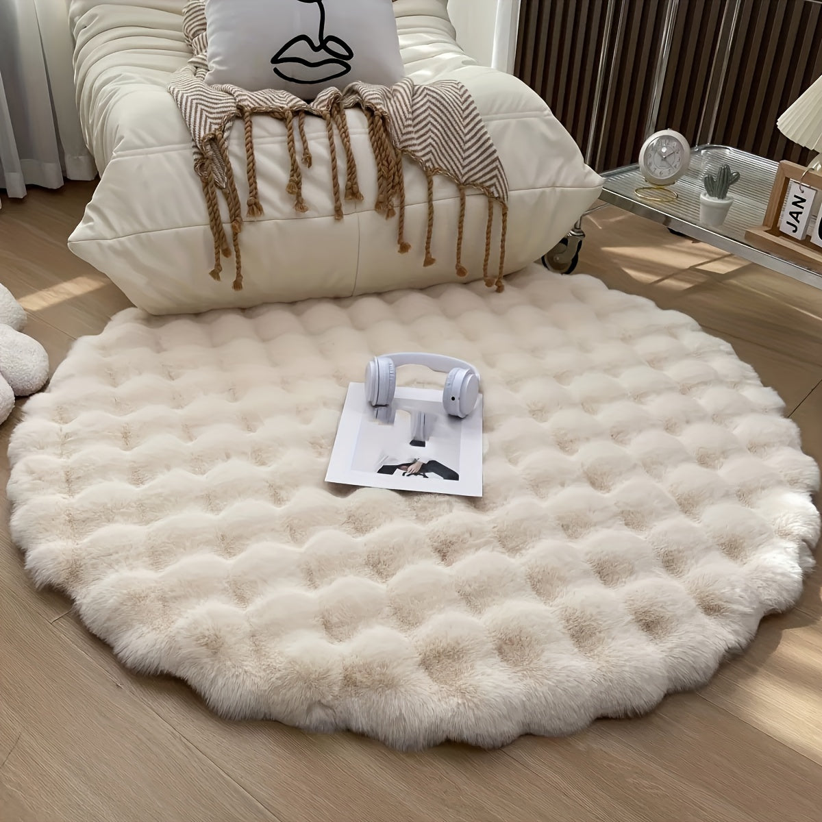 Runder flauschiger Teppich für stilvolle Räume – Weicher Teppich für Wohnzimmer & Schlafzimmer | Karnz