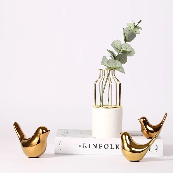 Nordische goldene Keramikvogel-Dekoration für moderne Wohnräume