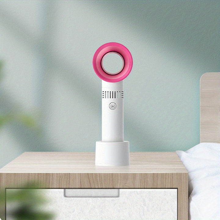 1 Stück USB wiederaufladbarer bladeless Handheld Ventilator - Tragbarer mini Tischventilator mit 3 Geschwindigkeiten für Reisen, Camping, Büro und Raumnutzung | Karnz