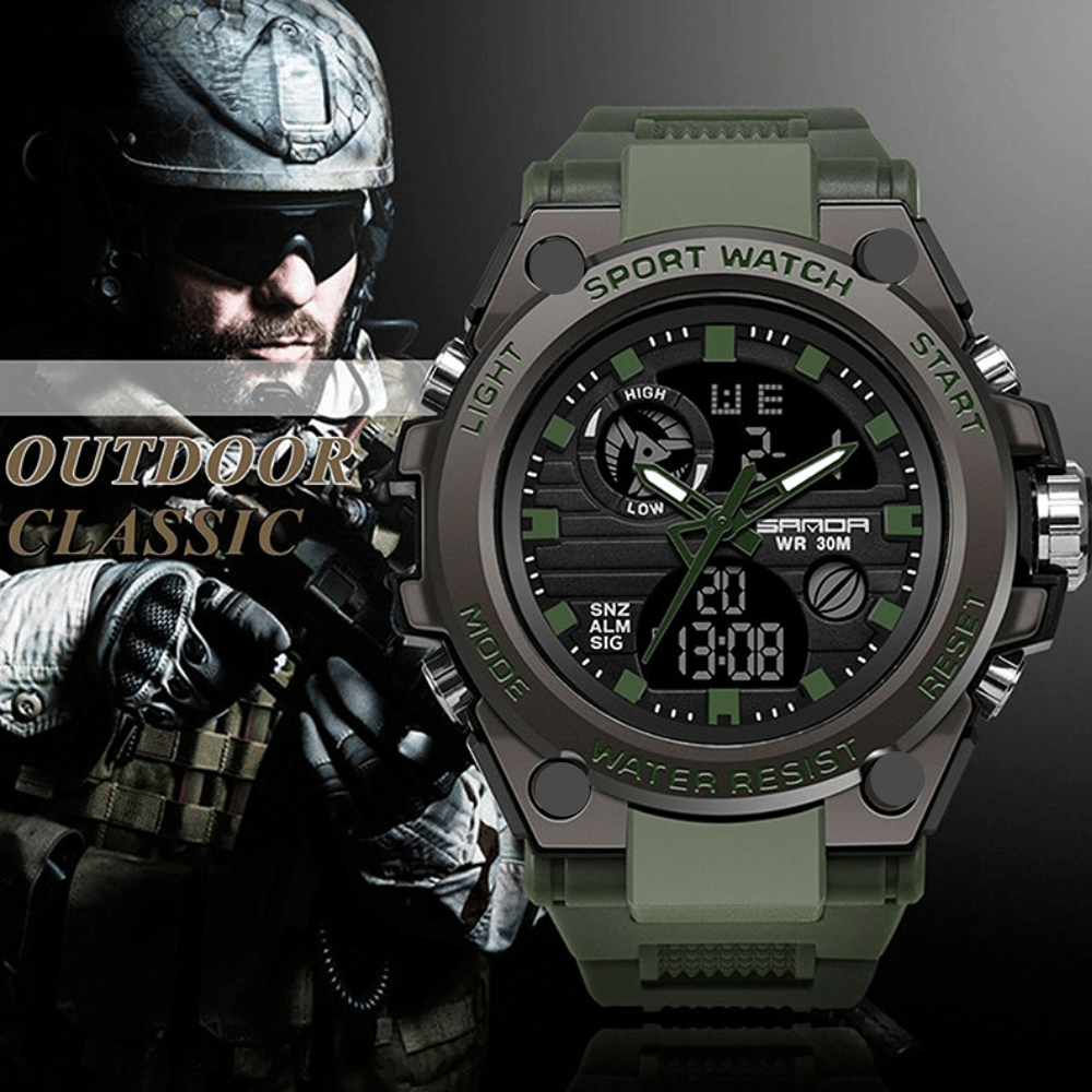 Sportliche Herrenarmbanduhr mit Dual-Display-Modus, multifunktional, wasserdicht und leuchtend