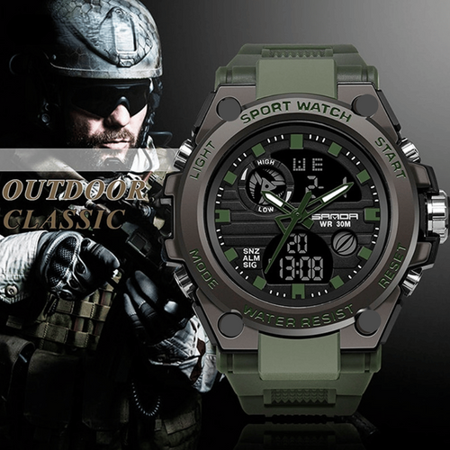 Sportliche Herrenarmbanduhr mit Dual-Display-Modus, multifunktional, wasserdicht und leuchtend