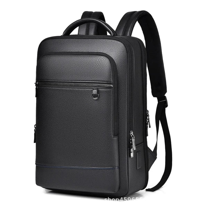 Eleganter Lederrucksack für Damen und Herren mit USB-Anschluss für Laptop und den täglichen Gebrauch, 15,6 Zoll, schwarz