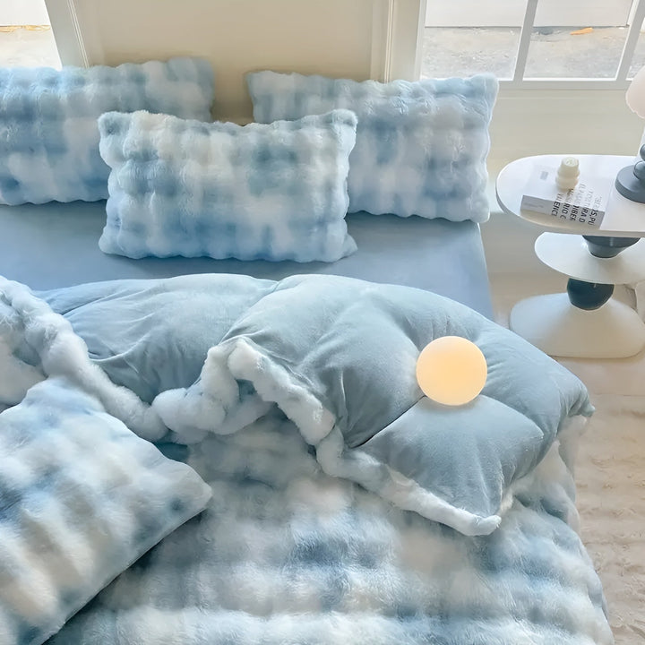 Gemütliches Plüsch-Bettwäsche-Set – Warm und weich für Herbst & Winter | Wendbares Design in Kaninchenfell & Milchvelours | Karnz