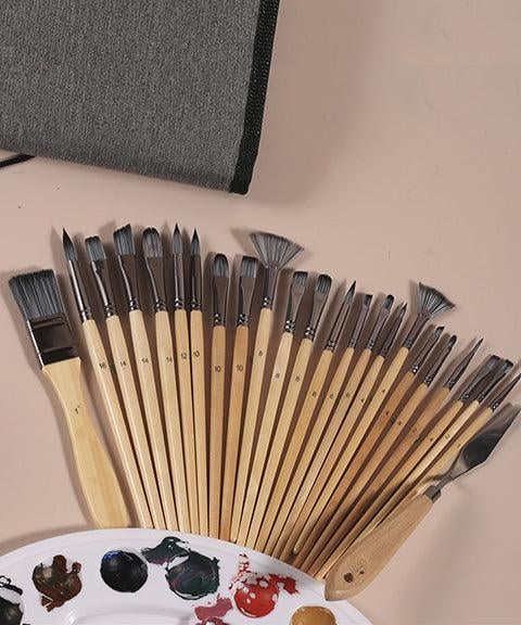 Pinselset 24-teilig mit Rollmappe und Malmesser | Karnz