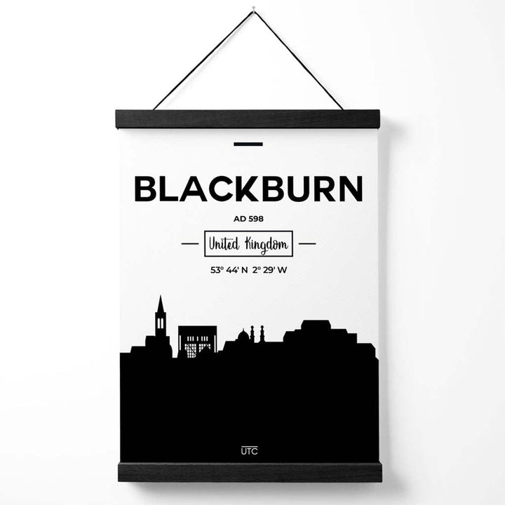 Blackburn Stadtbild-Poster in Schwarz-Weiß mit Aufhänger