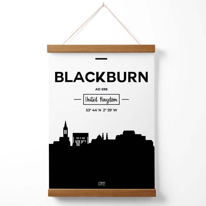 Blackburn Stadtbild-Poster in Schwarz-Weiß mit Aufhänger