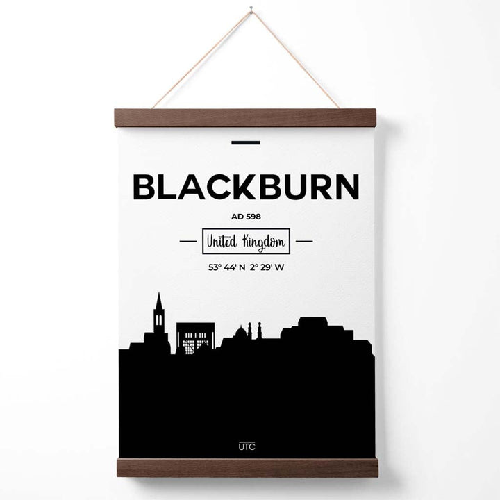 Blackburn Stadtbild-Poster in Schwarz-Weiß mit Aufhänger