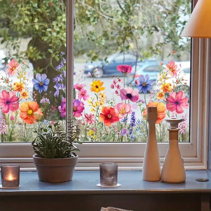 Karnz | 💐 Buntes Blumengeschenk Fensteraufkleber 🖼️ (Entfernbare ohne Rückstände)