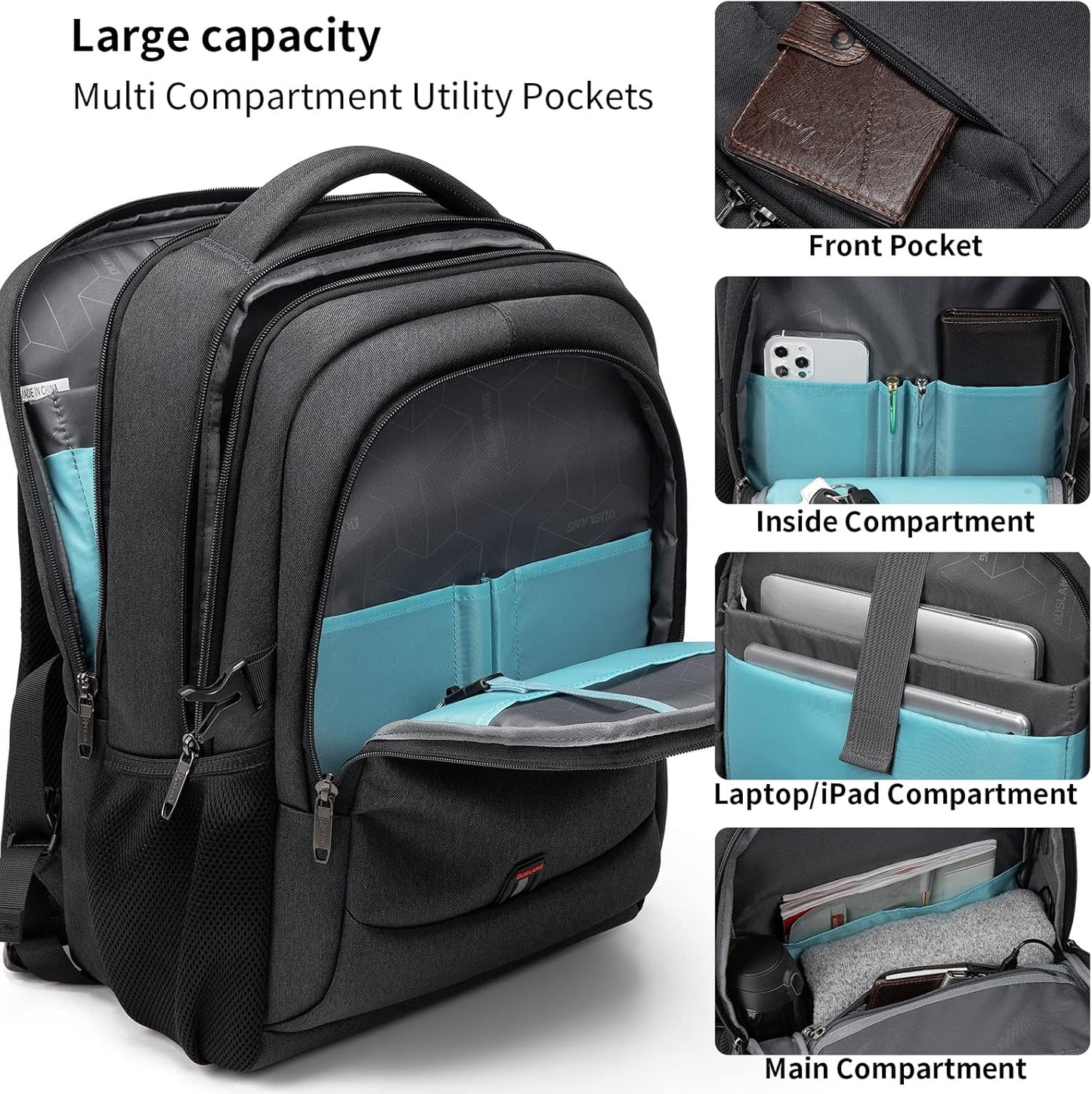 Wasserabweisender Reise-Laptop-Rucksack mit USB-Anschluss & organisierter Aufbewahrung | Karnz