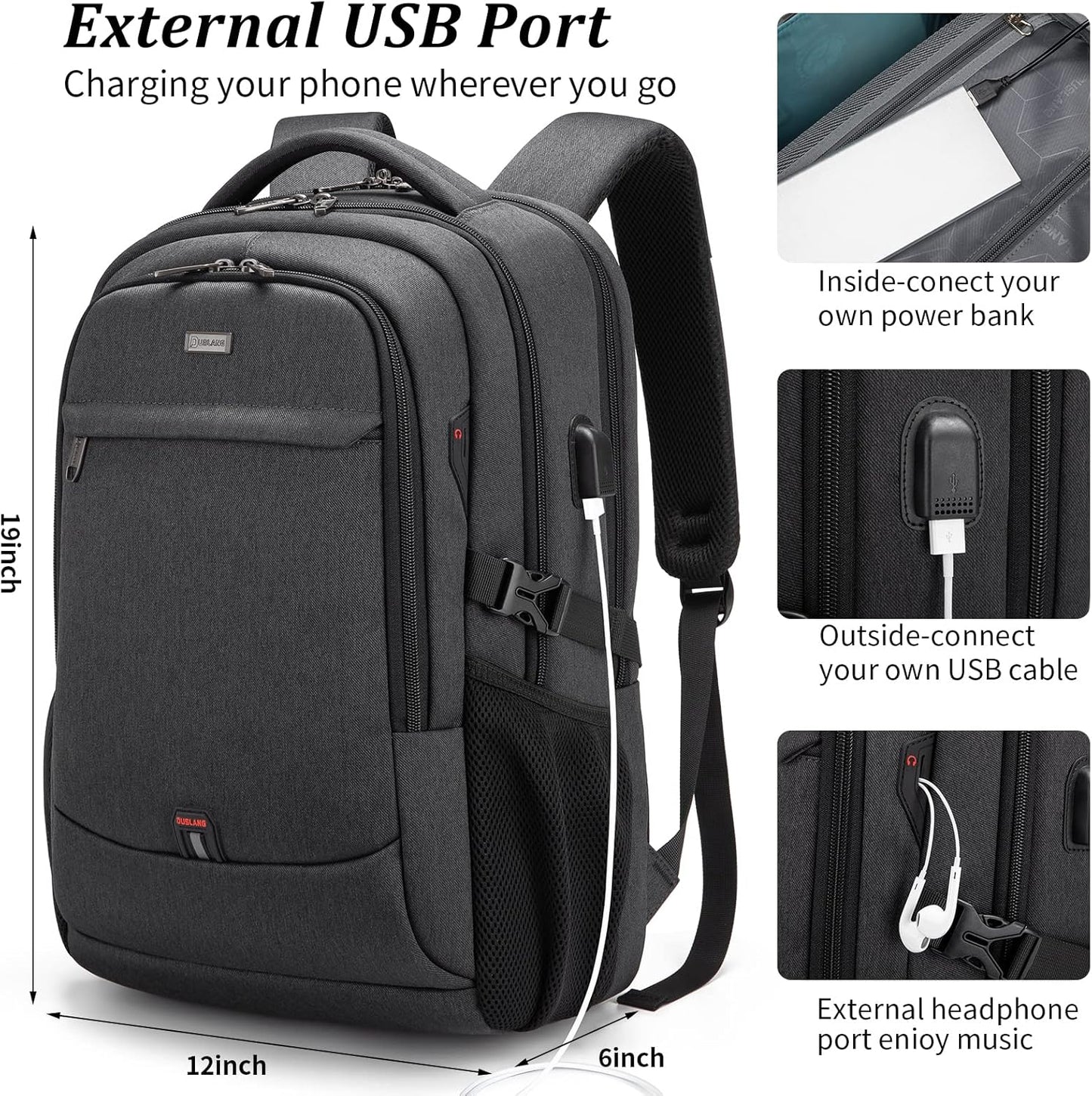 Wasserabweisender Reise-Laptop-Rucksack mit USB-Anschluss & organisierter Aufbewahrung | Karnz