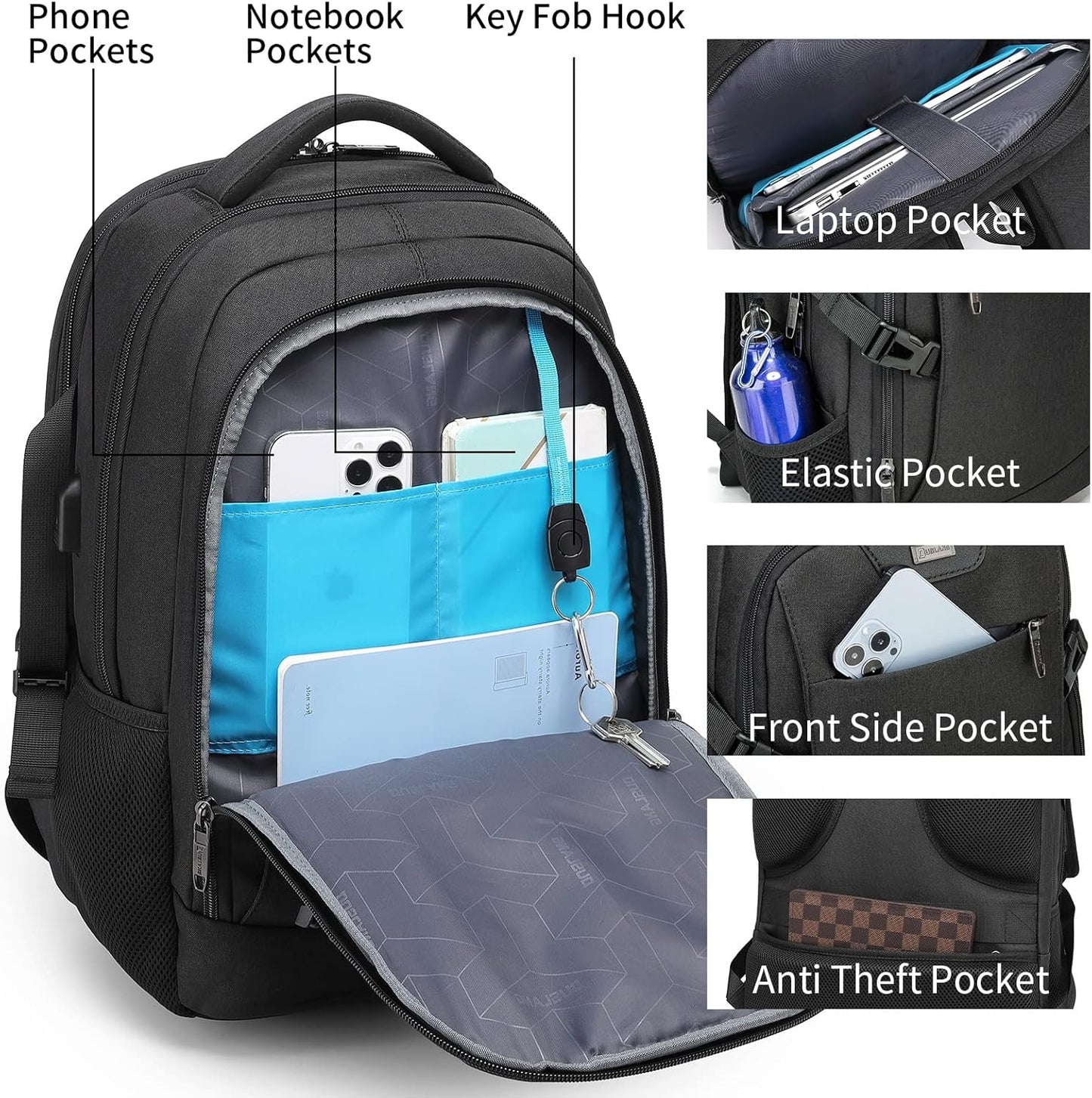Wasserabweisender Reise-Laptop-Rucksack mit USB-Anschluss & organisierter Aufbewahrung | Karnz