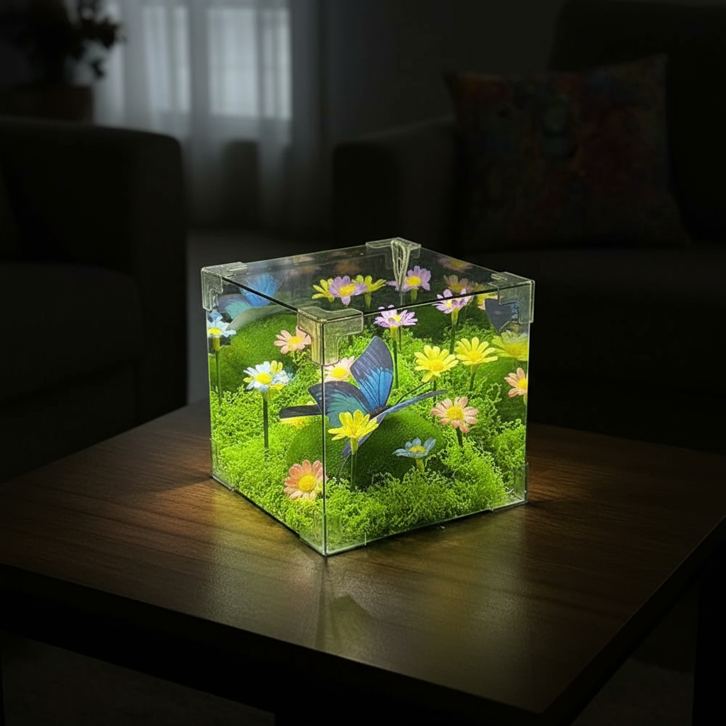 LED-Schmetterlingsgarten-Würfel Nachtlicht Dekor | Karnz