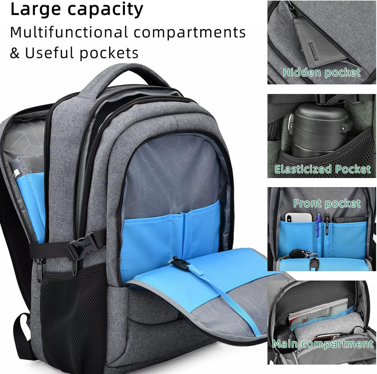 Wasserabweisender Reise-Laptop-Rucksack mit USB-Anschluss & organisierter Aufbewahrung | Karnz