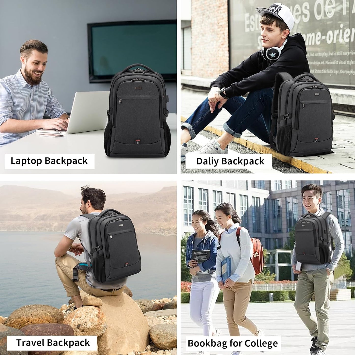 Wasserabweisender Reise-Laptop-Rucksack mit USB-Anschluss & organisierter Aufbewahrung | Karnz