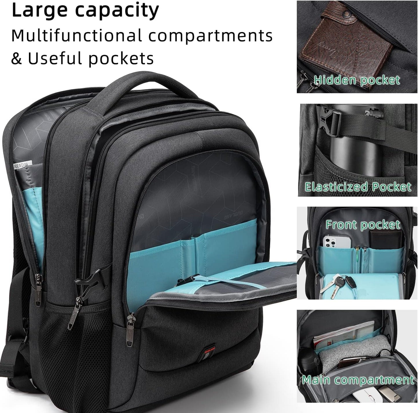 Wasserabweisender Reise-Laptop-Rucksack mit USB-Anschluss & organisierter Aufbewahrung | Karnz