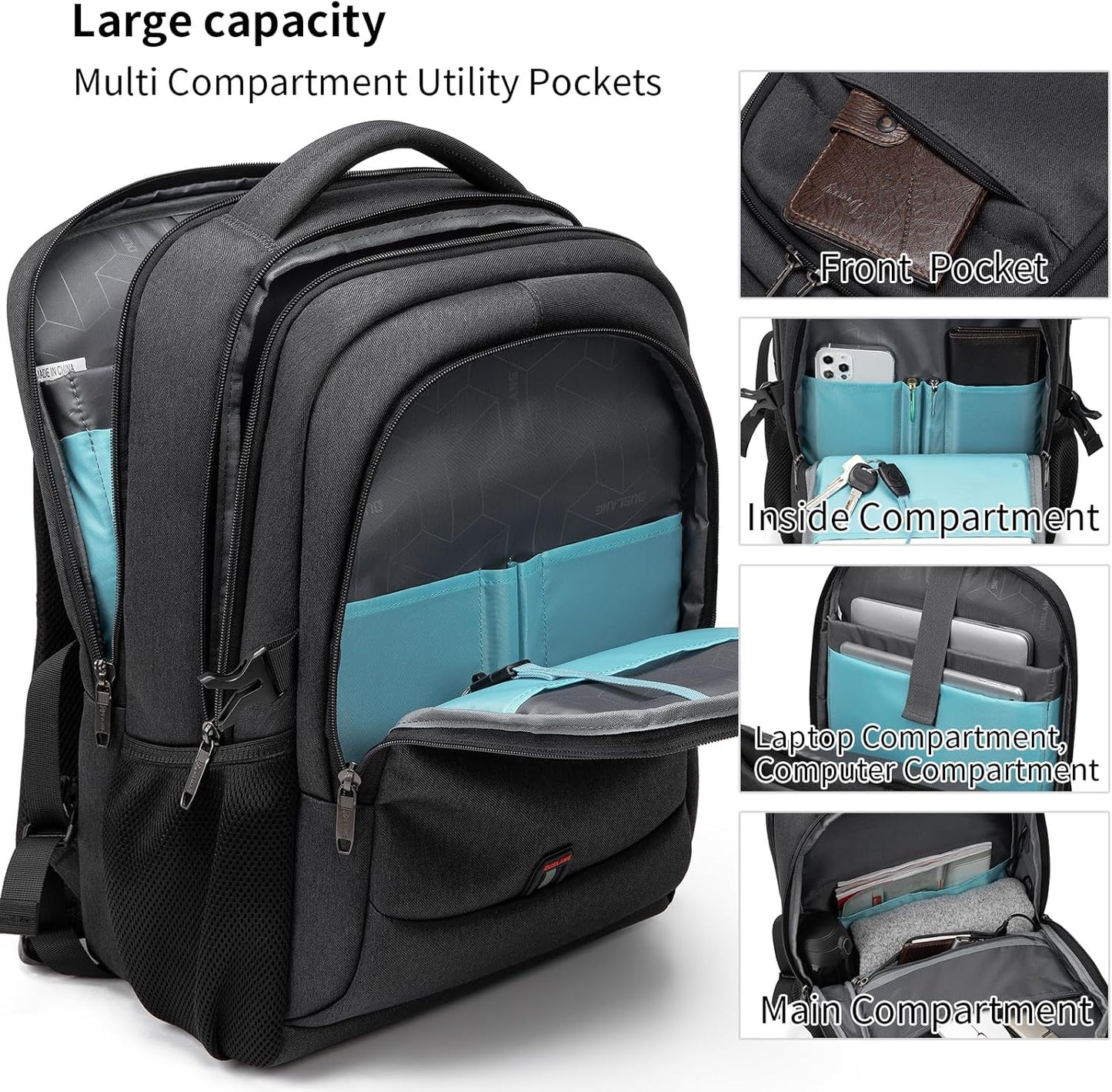 Wasserabweisender Reise-Laptop-Rucksack mit USB-Anschluss & organisierter Aufbewahrung | Karnz