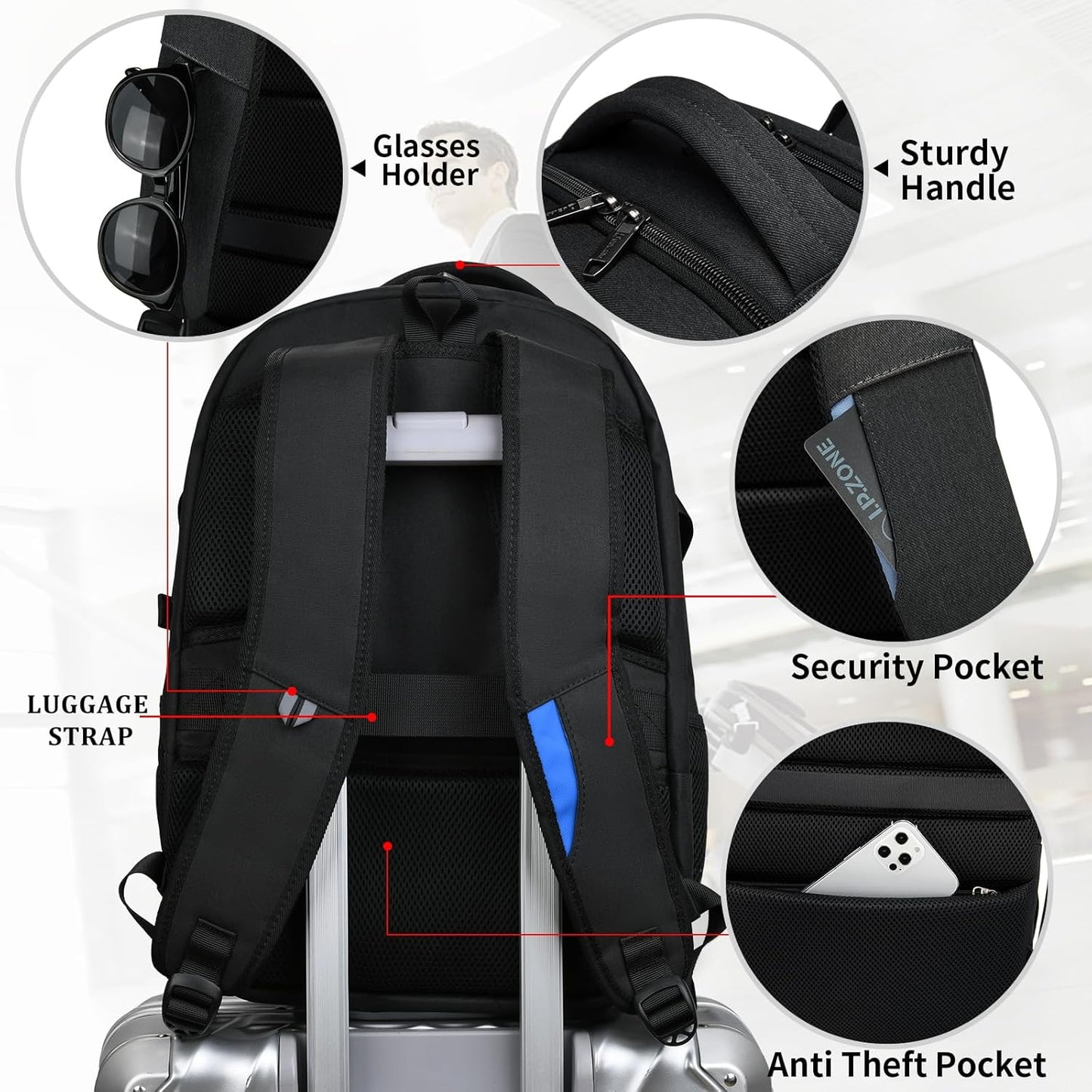 Wasserabweisender Reise-Laptop-Rucksack mit USB-Anschluss & organisierter Aufbewahrung | Karnz