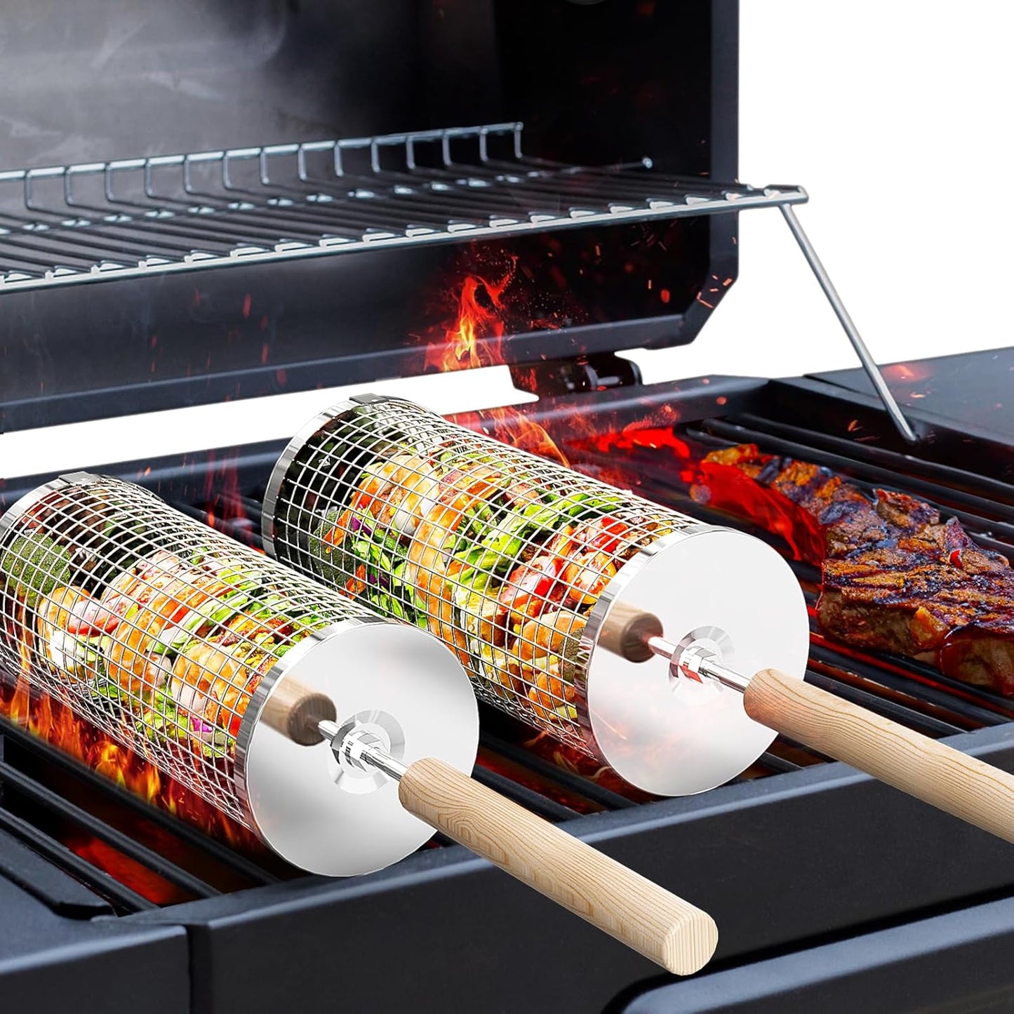 Premium-Grillkörbe | Grillbesteck aus Edelstahl für das Kochen im Freien