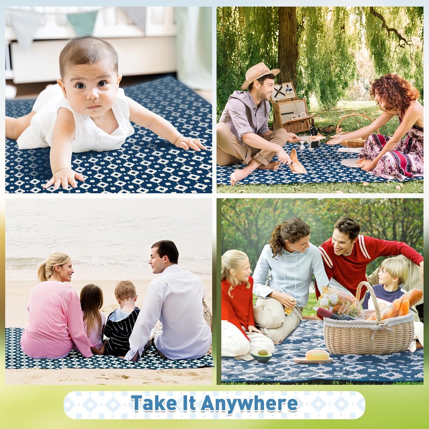 Extra große, wasserdichte Picknickdecke 200 × 200 cm mit 3 Lagen – MeadowRest