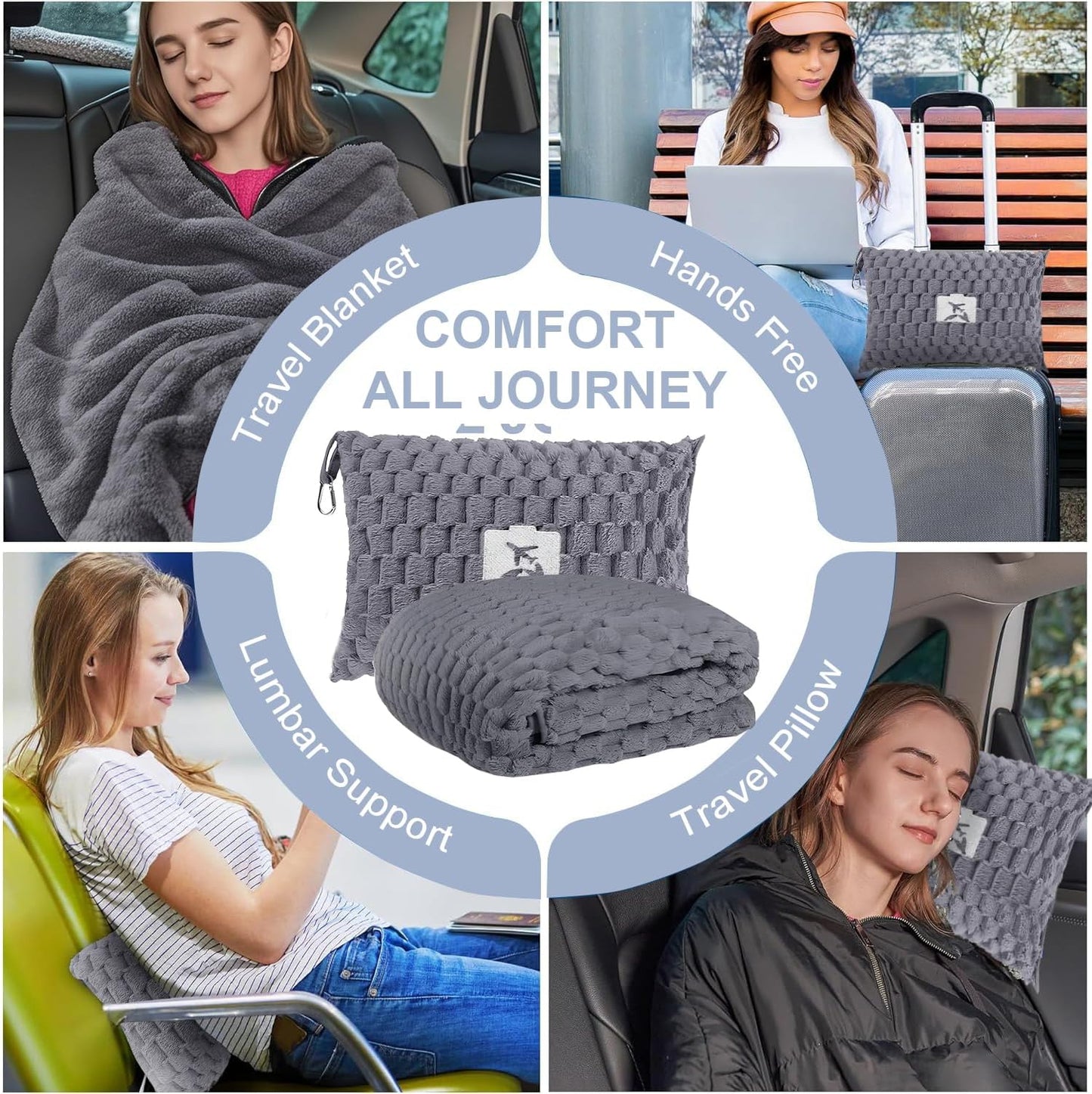 Packbare Flanell-Reisedecke mit Kissenbeutel und Gepäckhülle – Trevora
