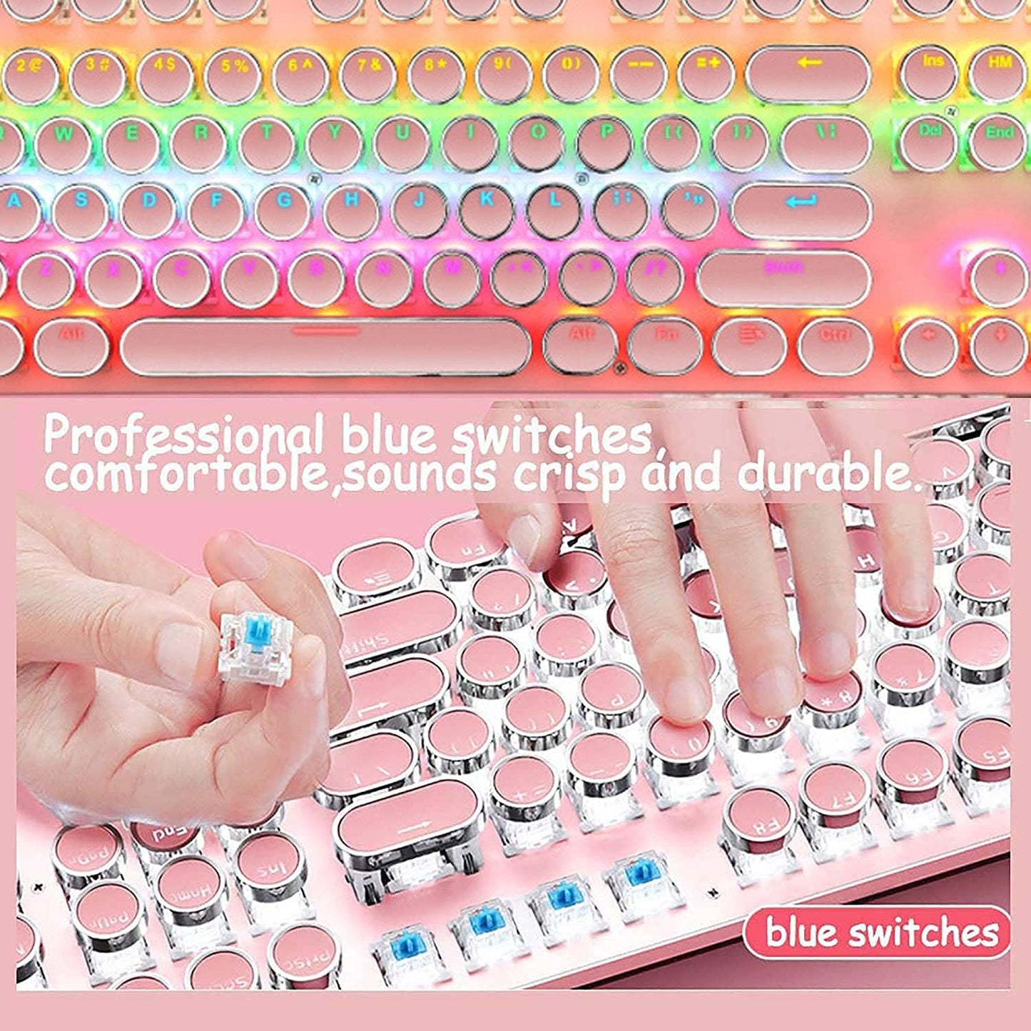 Mechanische Gaming-Tastatur mit 87 Tasten, RGB-Hintergrundbeleuchtung und blauen Schaltern