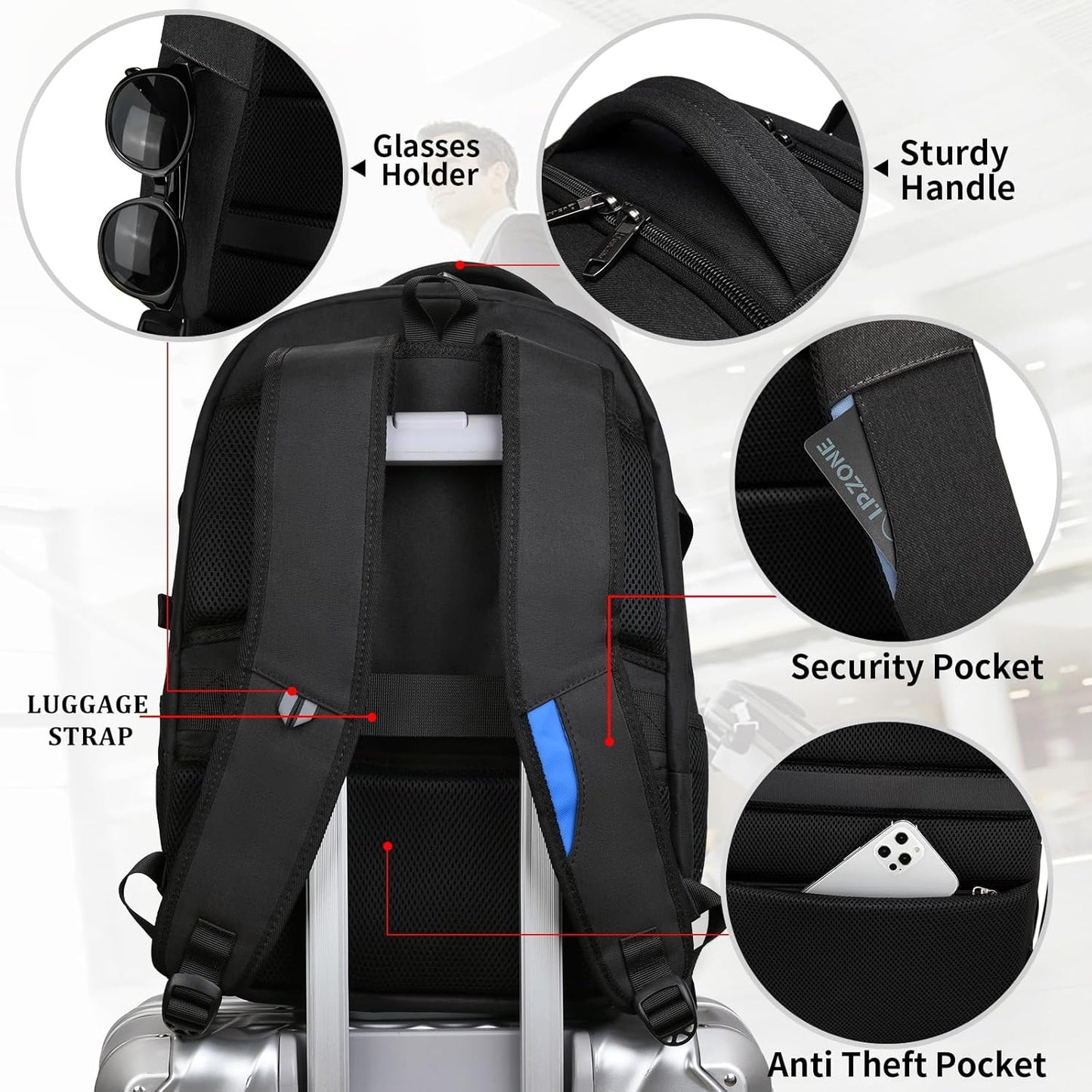 Wasserabweisender Reise-Laptop-Rucksack mit USB-Anschluss & organisierter Aufbewahrung | Karnz