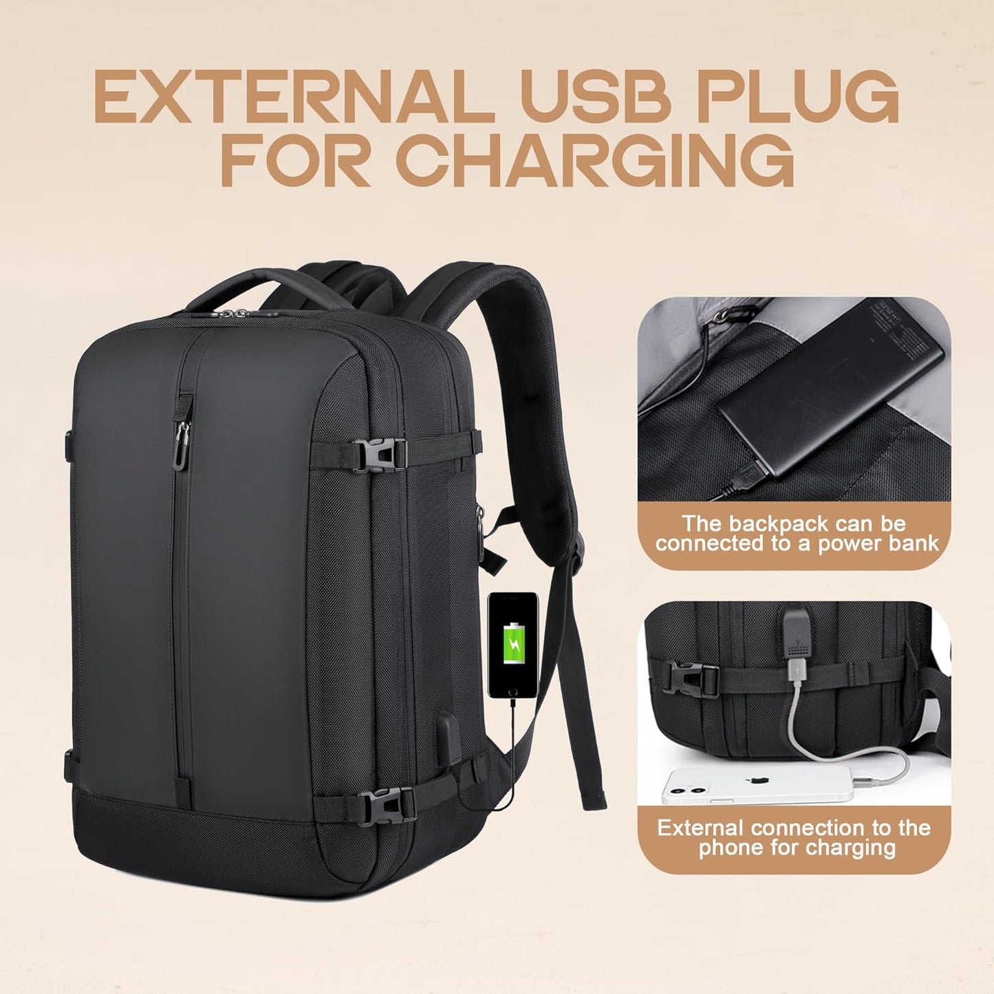 40L erweiterbarer wasserdichter Reiserrucksack mit USB-Anschluss & 17” Laptopfach – AirVoyage | Karnz