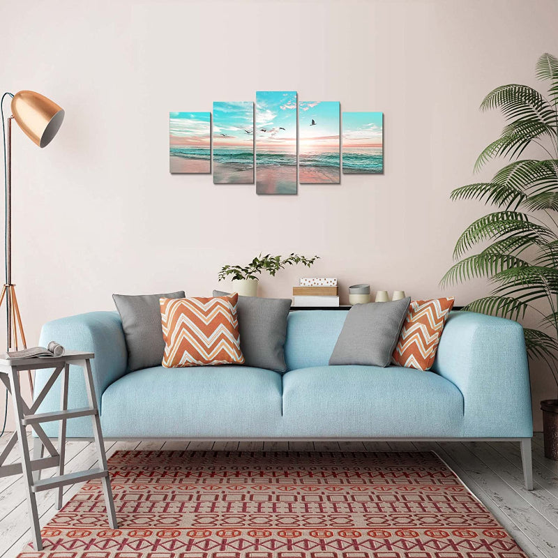 5-teiliges Strand Sonnenuntergang Landschaft Leinwand Wandkunst Gemälde