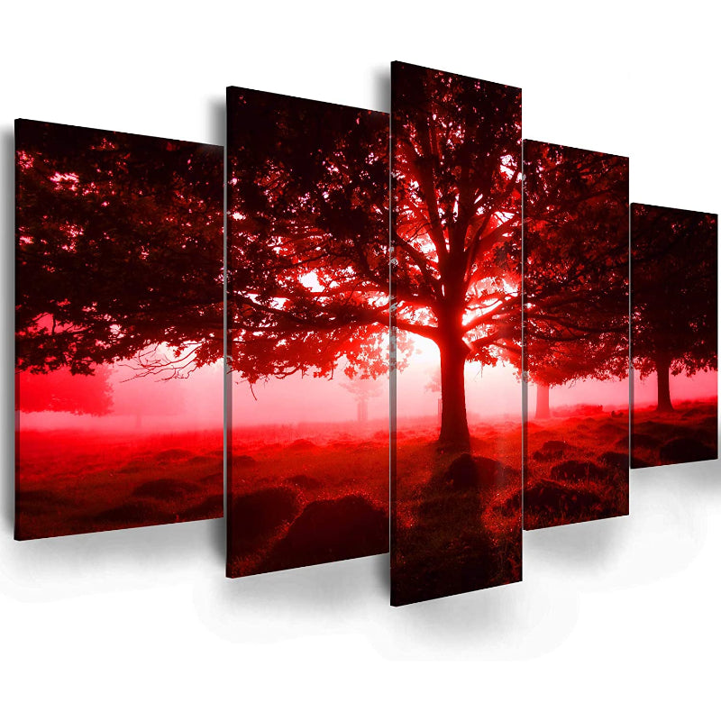 5-teiliges rotes Landschafts-Leinwand-Wandkunstbild