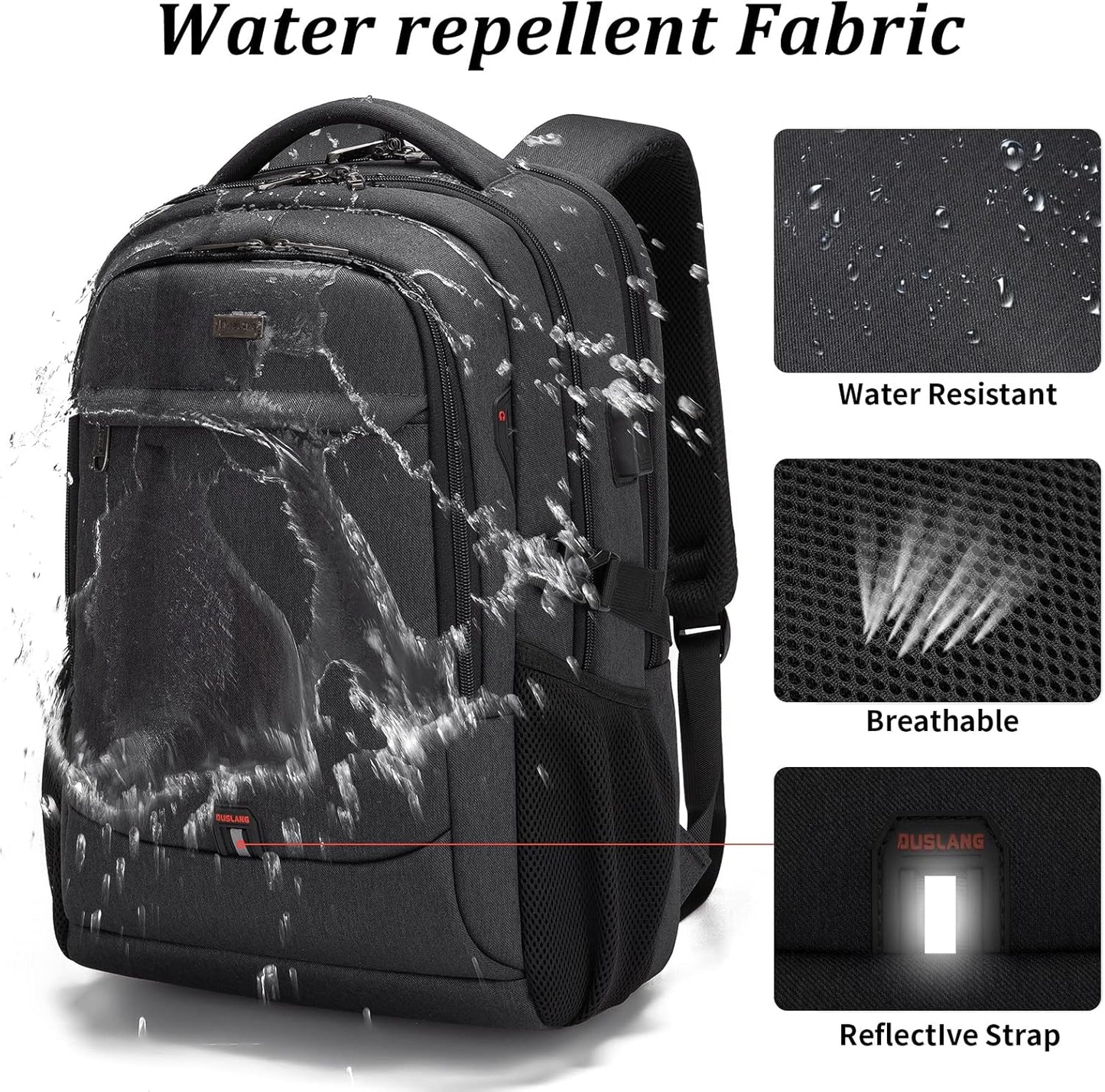 Wasserabweisender Reise-Laptop-Rucksack mit USB-Anschluss & organisierter Aufbewahrung | Karnz