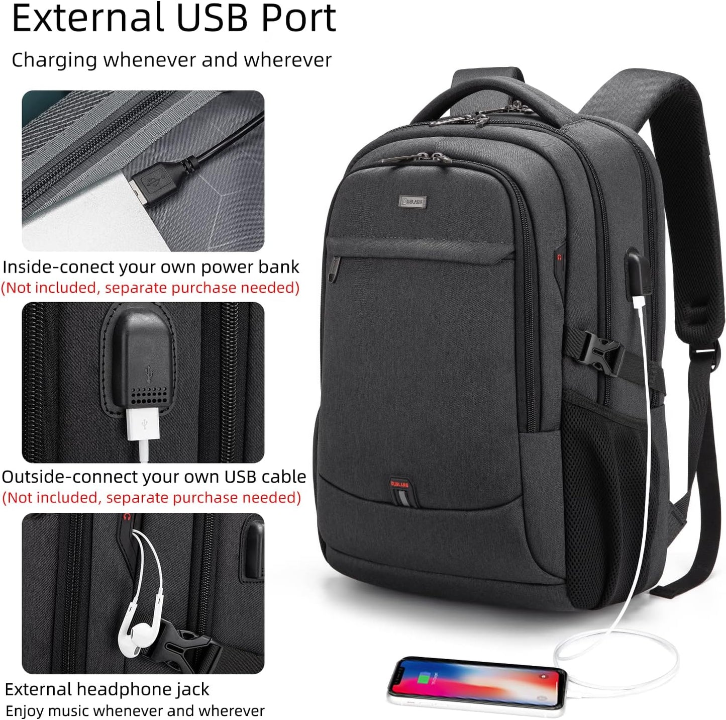 Wasserabweisender Reise-Laptop-Rucksack mit USB-Anschluss & organisierter Aufbewahrung | Karnz
