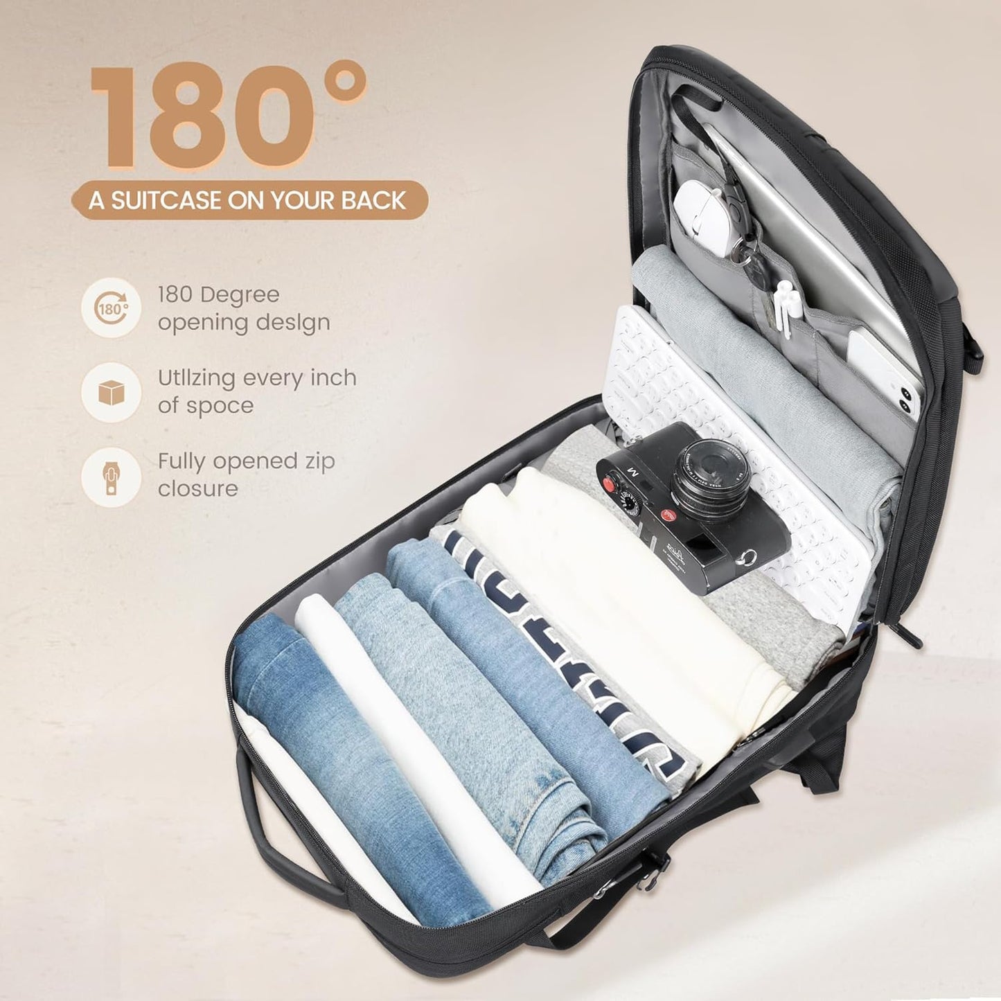 40L erweiterbarer wasserdichter Reiserrucksack mit USB-Anschluss & 17” Laptopfach – AirVoyage | Karnz