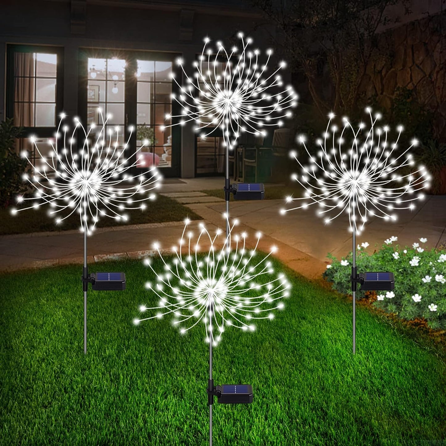 4er-Set Solar-Feuerwerks-Gartenleuchten – Wetterfeste LED-Dekorationsbeleuchtung, Solarbetrieben für Garten und Terrasse